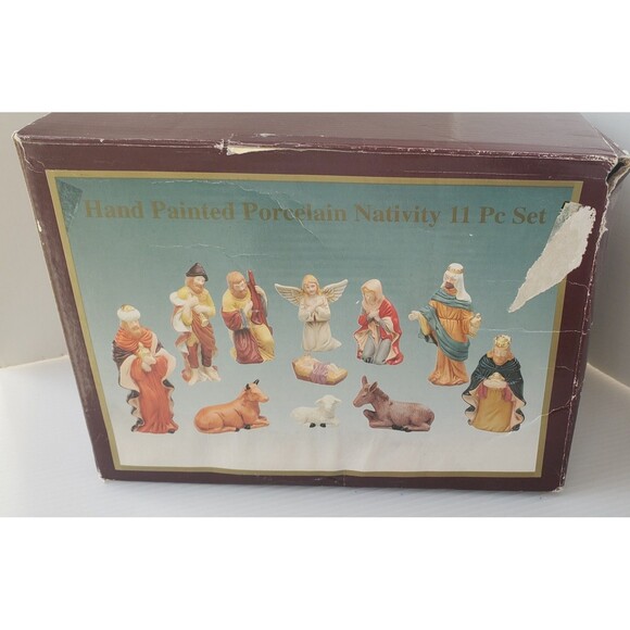 Nativity Set 11 pc Porcelain Vintage Hand Painted NOS Original Box 90s Christmas - Picture 7 of 9
